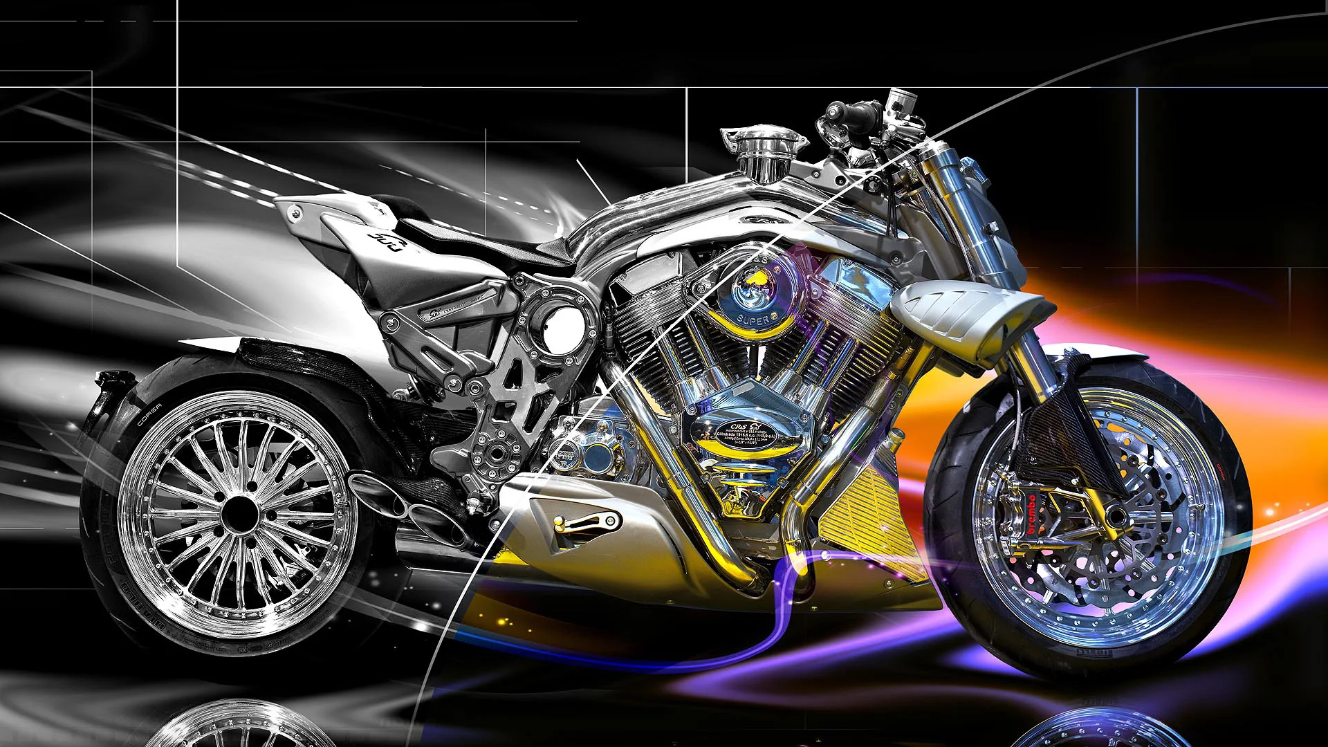 Werbefoto eines Motorrads im Studio, Produktfotografie, Querformat, Fahrzeugfotografie, Fotostudio Wagner