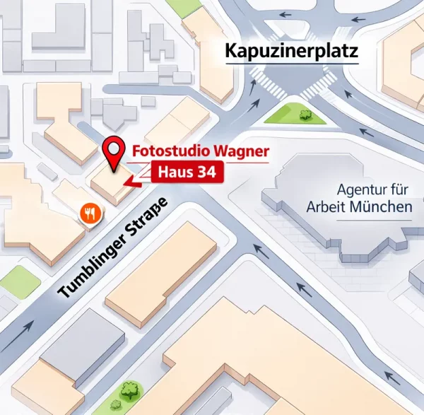 Stadtplan Wegbeschreibung zum Fotostudio Wagner in München Ludwigsvorstadt-Isarvrostadt